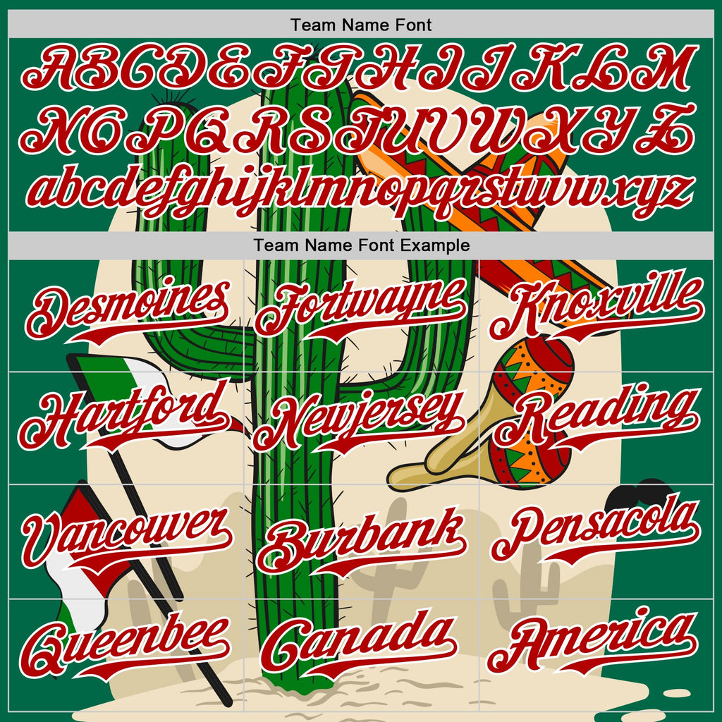 Custom Kelly Green Red-White 3D Mexican Festival Cactus Sombrero And Flag Cinco de Mayo Authentic Baseball Jersey