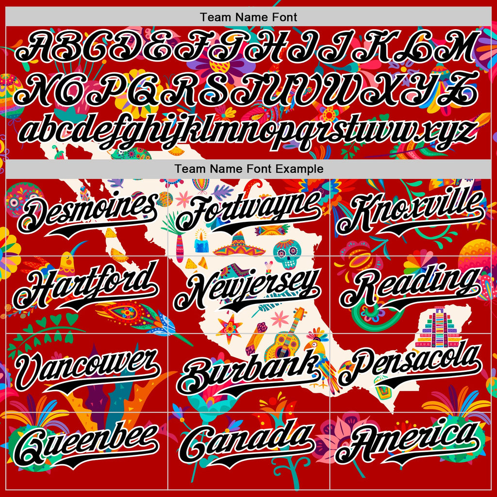 Custom Red Black-White 3D Mexico Map With Tropical Plant And Animal Authentic Baseball Jersey