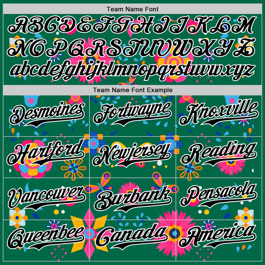 Custom Kelly Green Black-White 3D Mexican Festival Flower Cinco de Mayo Authentic Baseball Jersey