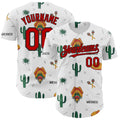 Custom White Red-Black 3D Mexican Festival Cactus And Sombrero Cinco de Mayo Authentic Baseball Jersey