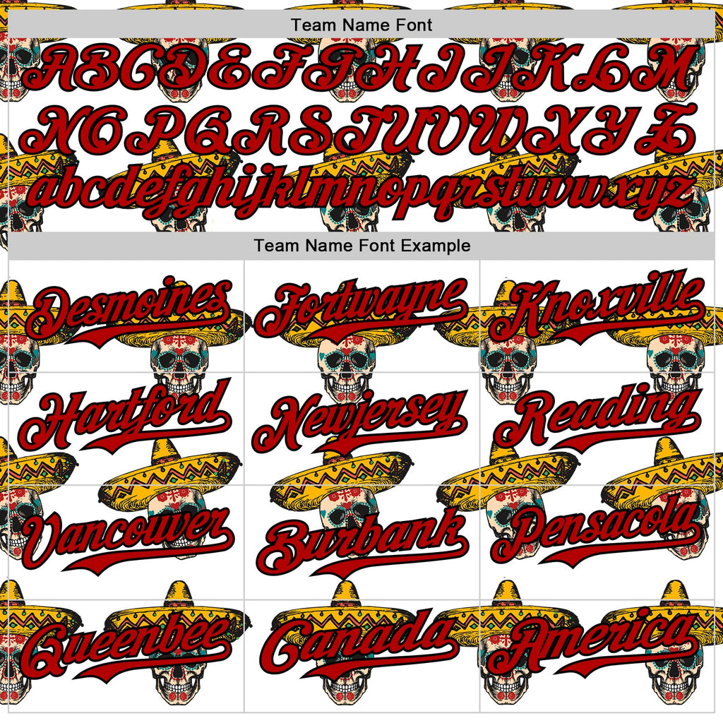Custom White Red-Black 3D Mexican Festival Skull With Sombrero Cinco de Mayo Authentic Baseball Jersey
