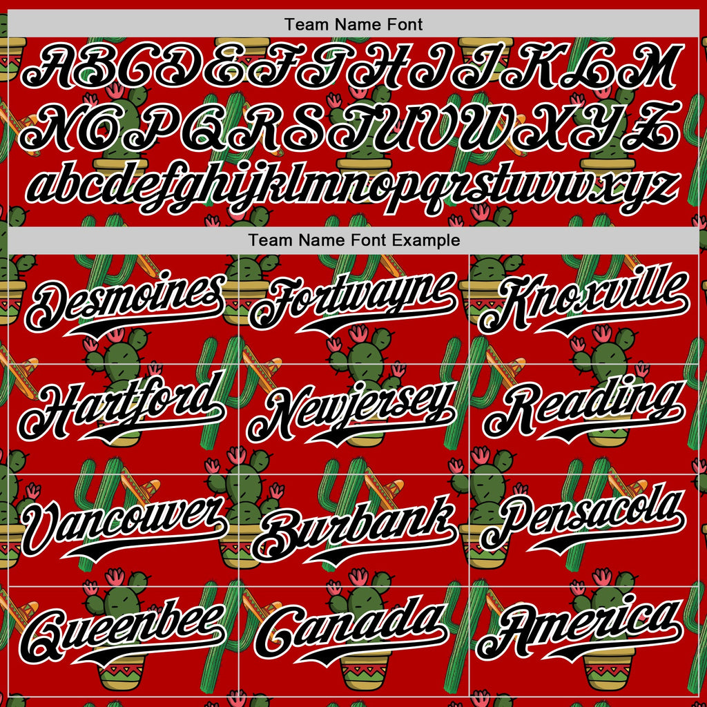 Custom Red Black-White 3D Mexican Cactus Authentic Baseball Jersey