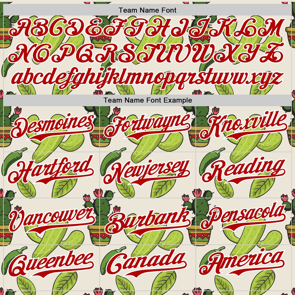 Custom Cream Red-White 3D Mexican Cactus Authentic Baseball Jersey