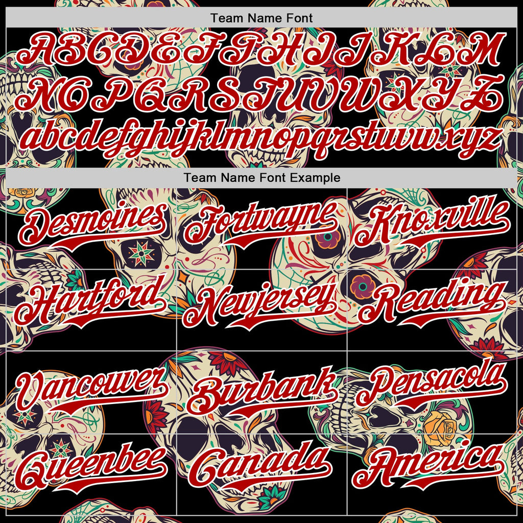 Custom Black Red-White 3D Mexican Skull Authentic Baseball Jersey