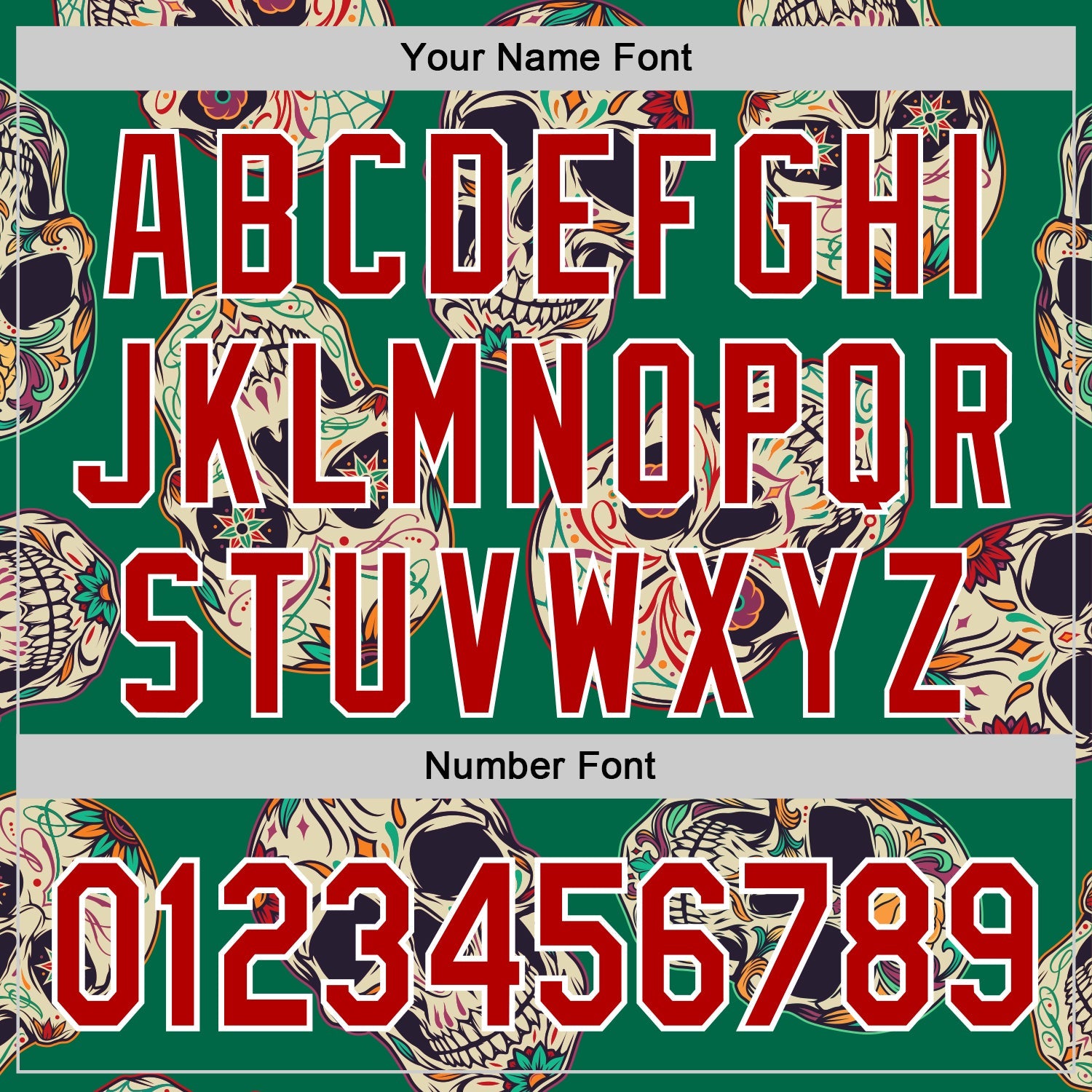 Custom Kelly Green Red-White 3D Mexican Skull Authentic Baseball Jersey