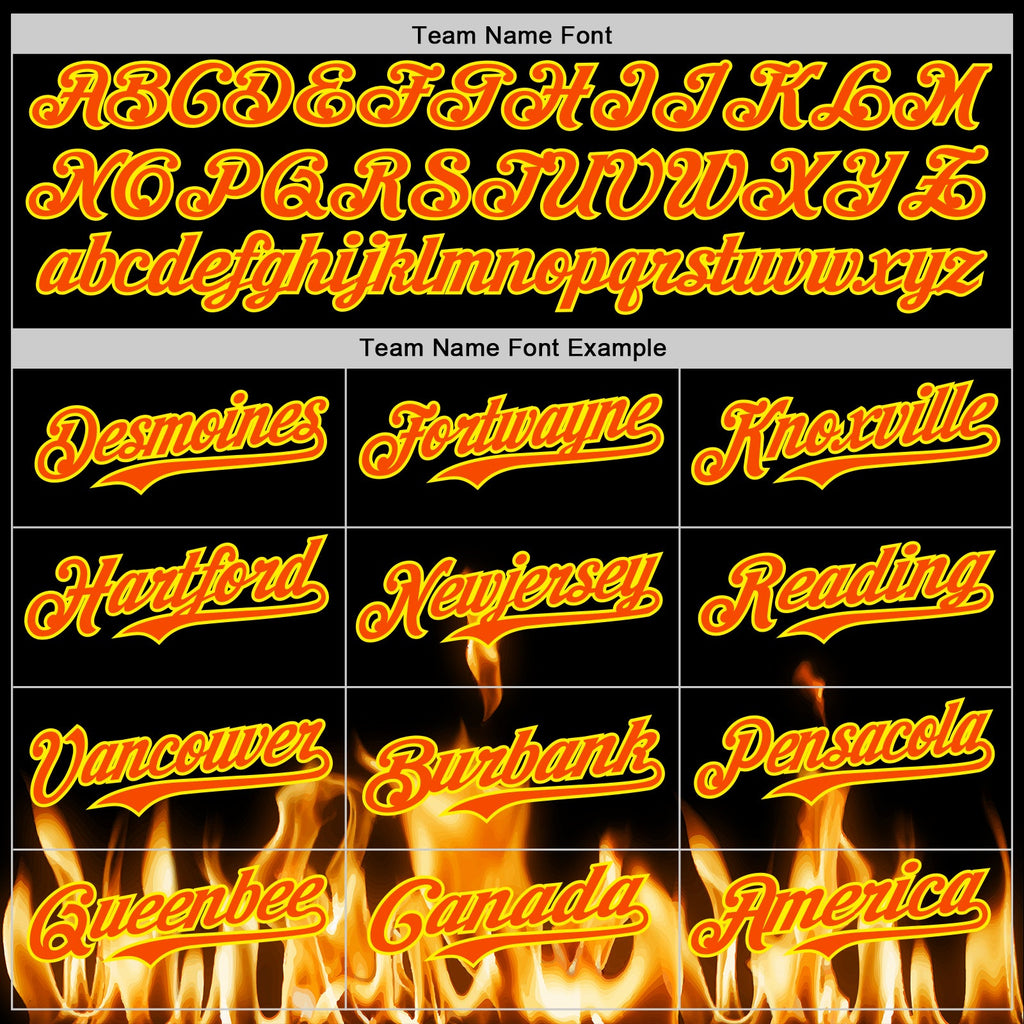 Custom Black Orange-Light Yellow 3D Flame Skull Authentic Baseball Jersey