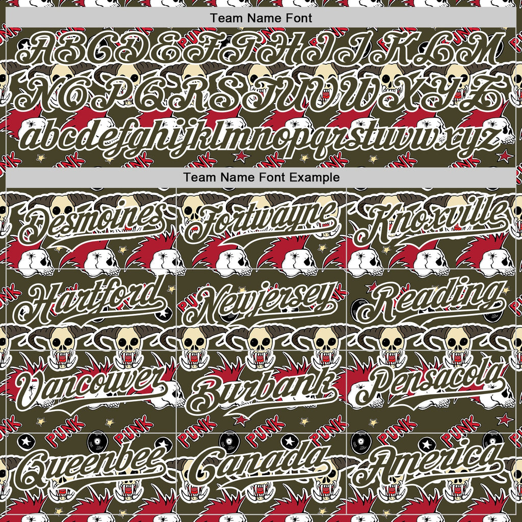 Custom Olive White 3D Punk Rock Skull Authentic Baseball Jersey