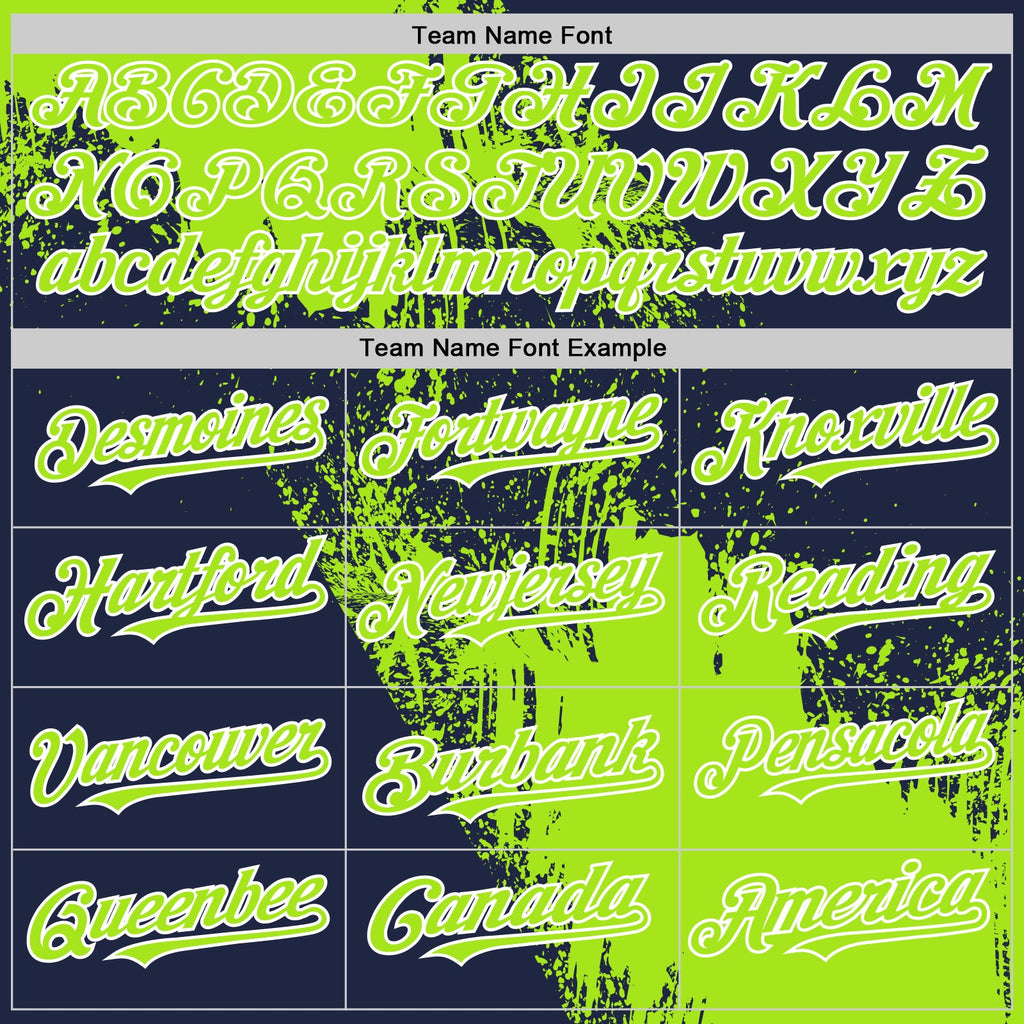 Custom Neon Green Navy-White 3D Pattern Design Abstract Brush Stroke Authentic Baseball Jersey