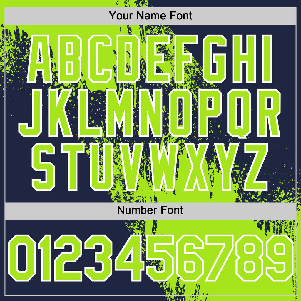 Custom Neon Green Navy-White 3D Pattern Design Abstract Brush Stroke Authentic Baseball Jersey