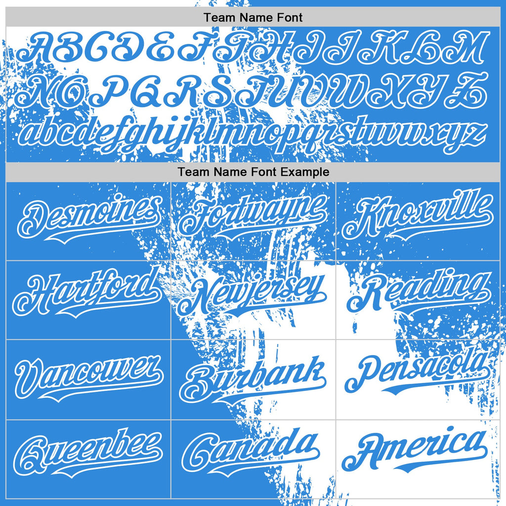 Custom White Electric Blue 3D Pattern Design Abstract Brush Stroke Authentic Baseball Jersey