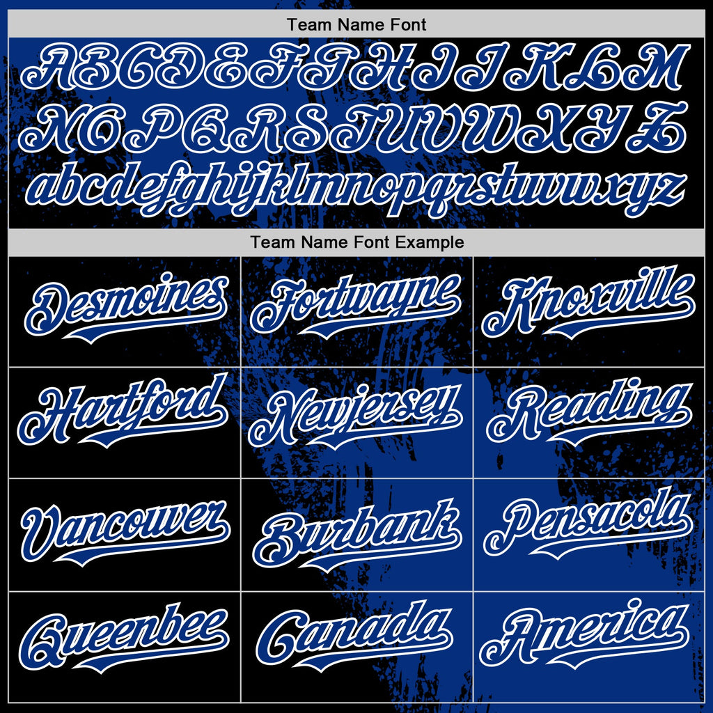 Custom Royal Black-White 3D Pattern Design Abstract Brush Stroke Authentic Baseball Jersey