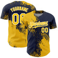Custom Yellow Navy-White 3D Pattern Design Abstract Brush Stroke Authentic Baseball Jersey