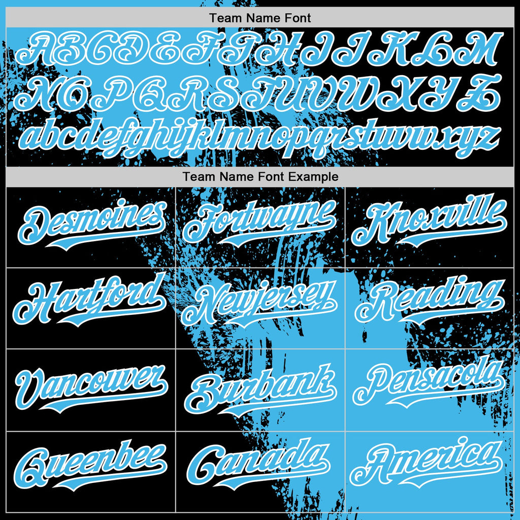 Custom Sky Blue Black-White 3D Pattern Design Abstract Brush Stroke Authentic Baseball Jersey
