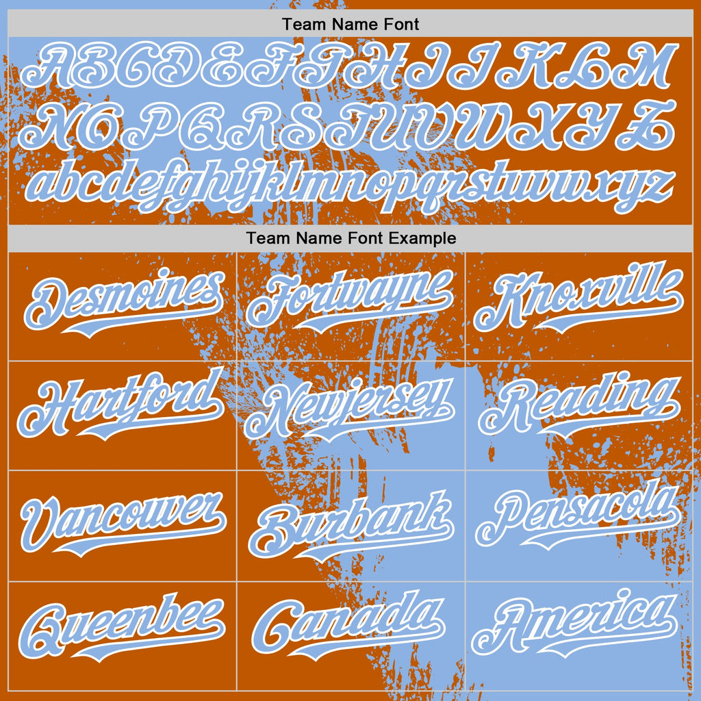 Custom Light Blue Texas Orange-White 3D Pattern Design Abstract Brush Stroke Authentic Baseball Jersey