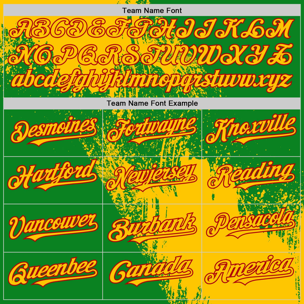 Custom Yellow Grass Green-Red 3D Pattern Design Abstract Brush Stroke Authentic Baseball Jersey