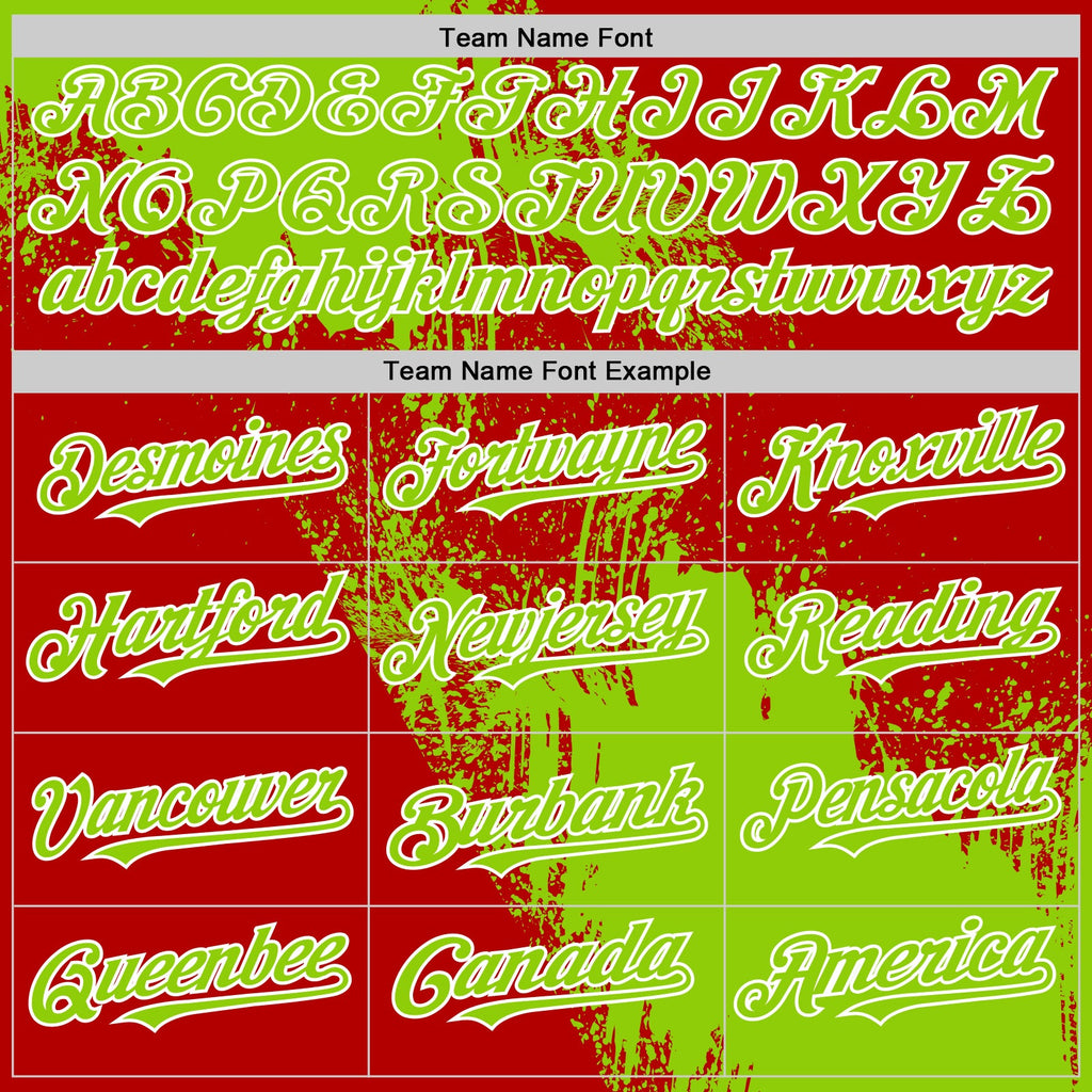 Custom Neon Green Red-White 3D Pattern Design Abstract Brush Stroke Authentic Baseball Jersey