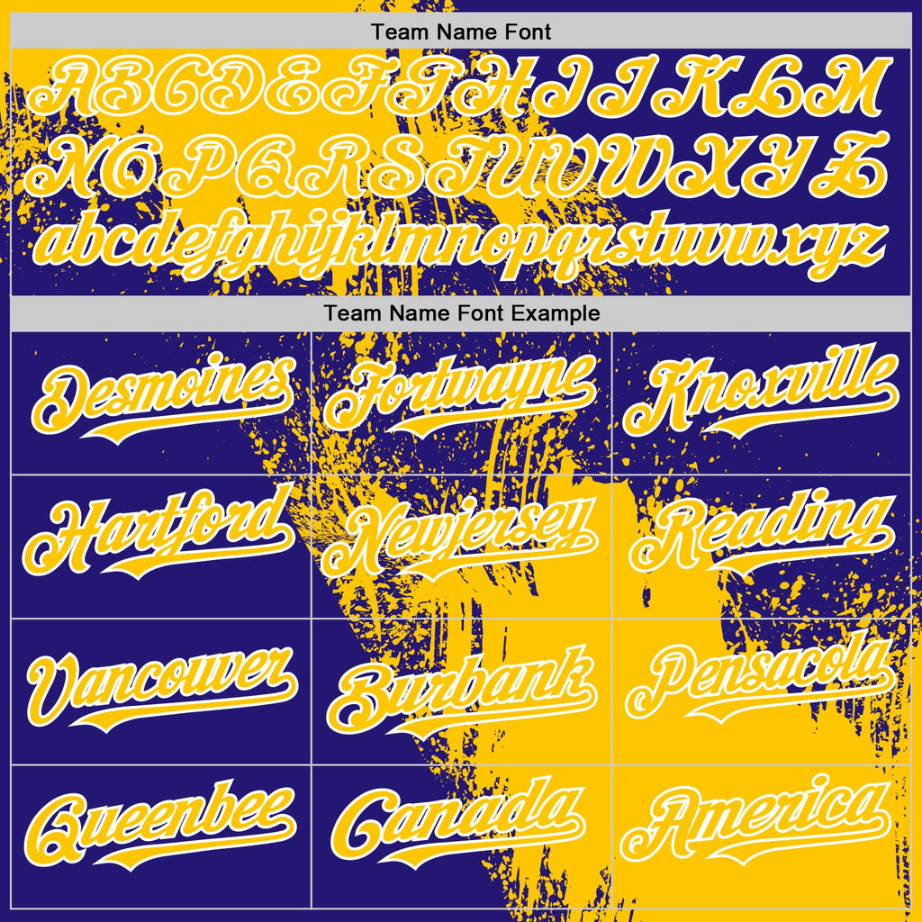 Custom Yellow Dark Purple-White 3D Pattern Design Abstract Brush Stroke Authentic Baseball Jersey