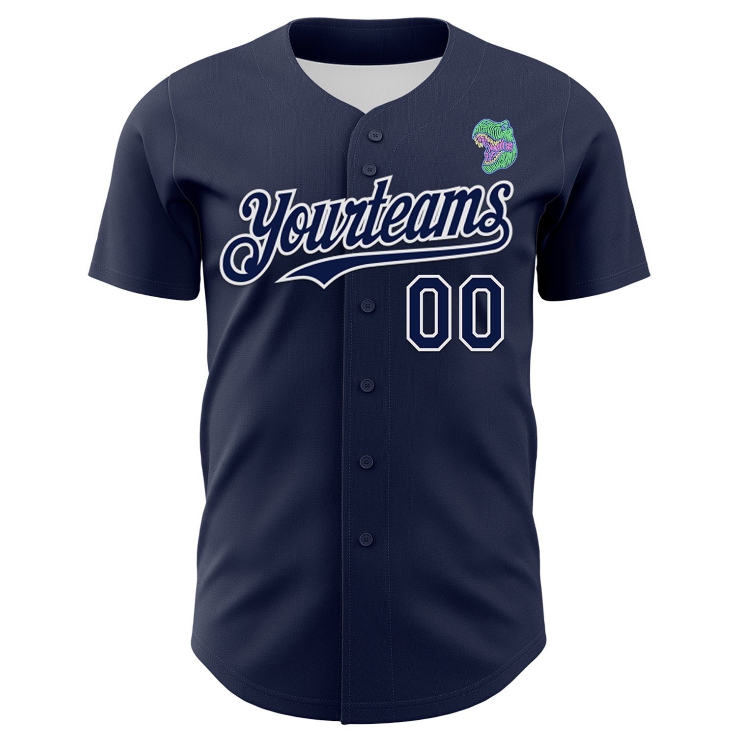 Custom Navy White 3D Pattern Design Rave Psychedelic Neon Dinosaur Authentic Baseball Jersey