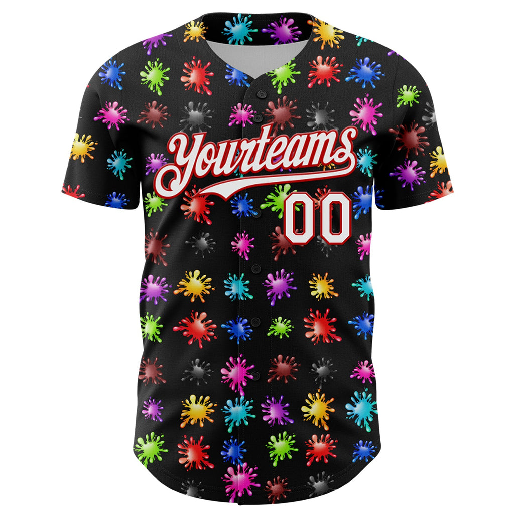 Custom Black White-Red 3D Pattern Design Splash Authentic Baseball Jersey
