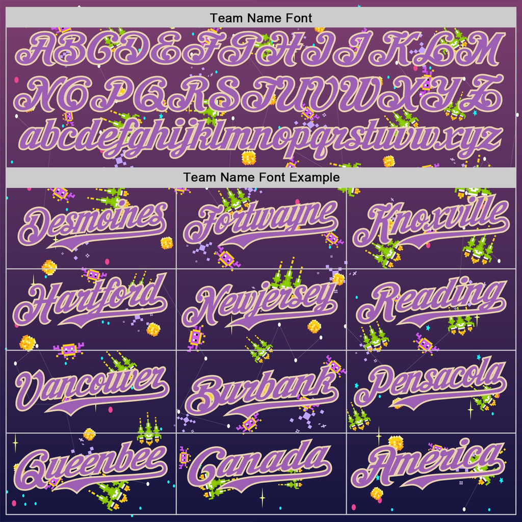 Custom Purple Medium Purple-City Cream 3D Pattern Design Retro Pixel Arcade Game Authentic Baseball Jersey