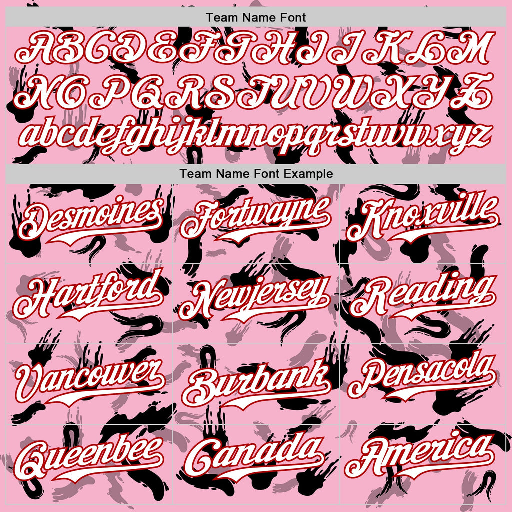 Custom Light Pink White-Red 3D Pattern Design Graffiti Ink Brush Stroke Authentic Baseball Jersey