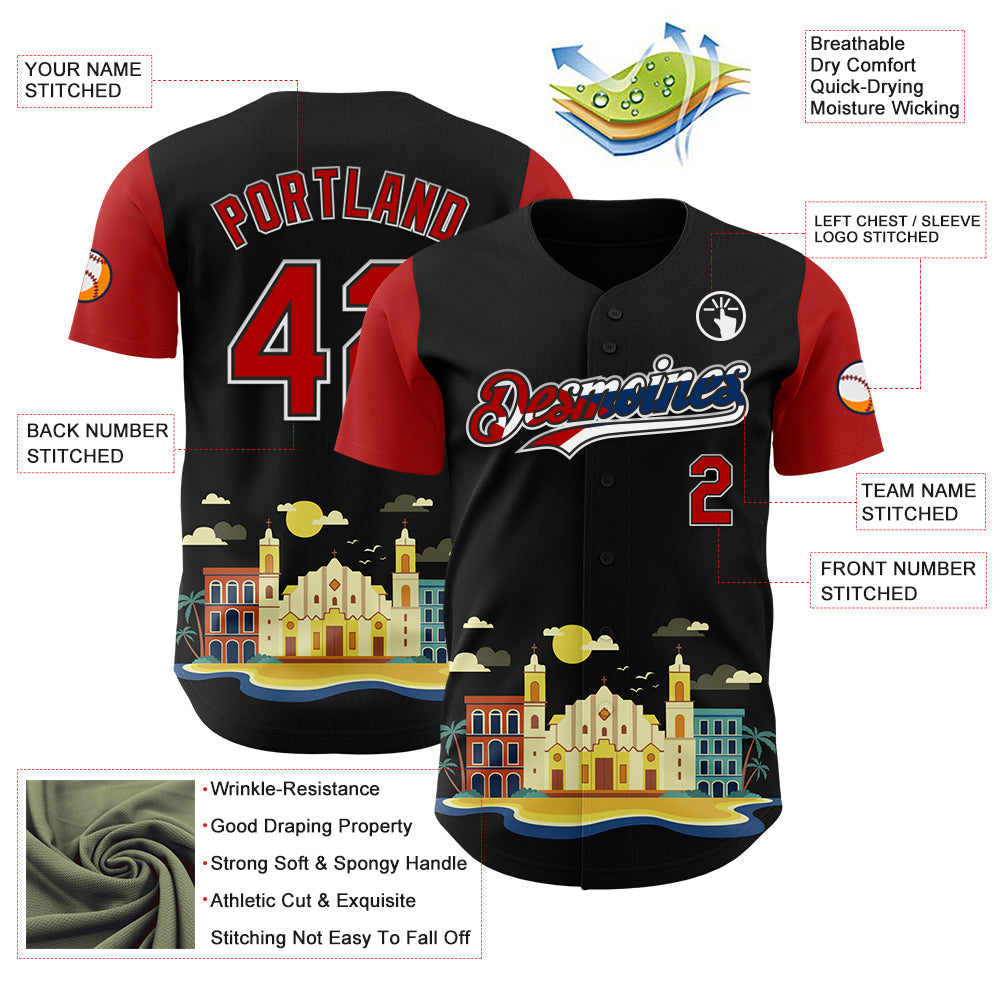 Custom Black Red White-Cuban Flag 3D Cuba Santiago Authentic Baseball Jersey