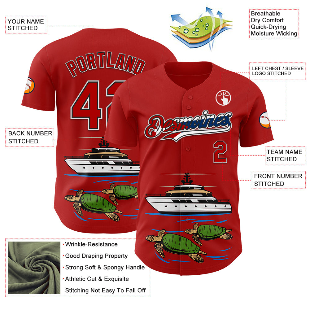 Custom Red Black White-Cuban Flag 3D Cuba Authentic Baseball Jersey