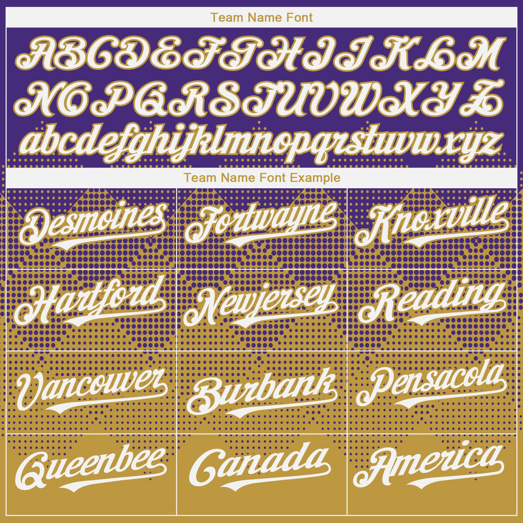 Custom Purple White-Old Gold 3D Gradient Square Shape Authentic Baseball Jersey