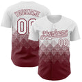 Custom White Burgundy 3D Gradient Square Shape Authentic Baseball Jersey