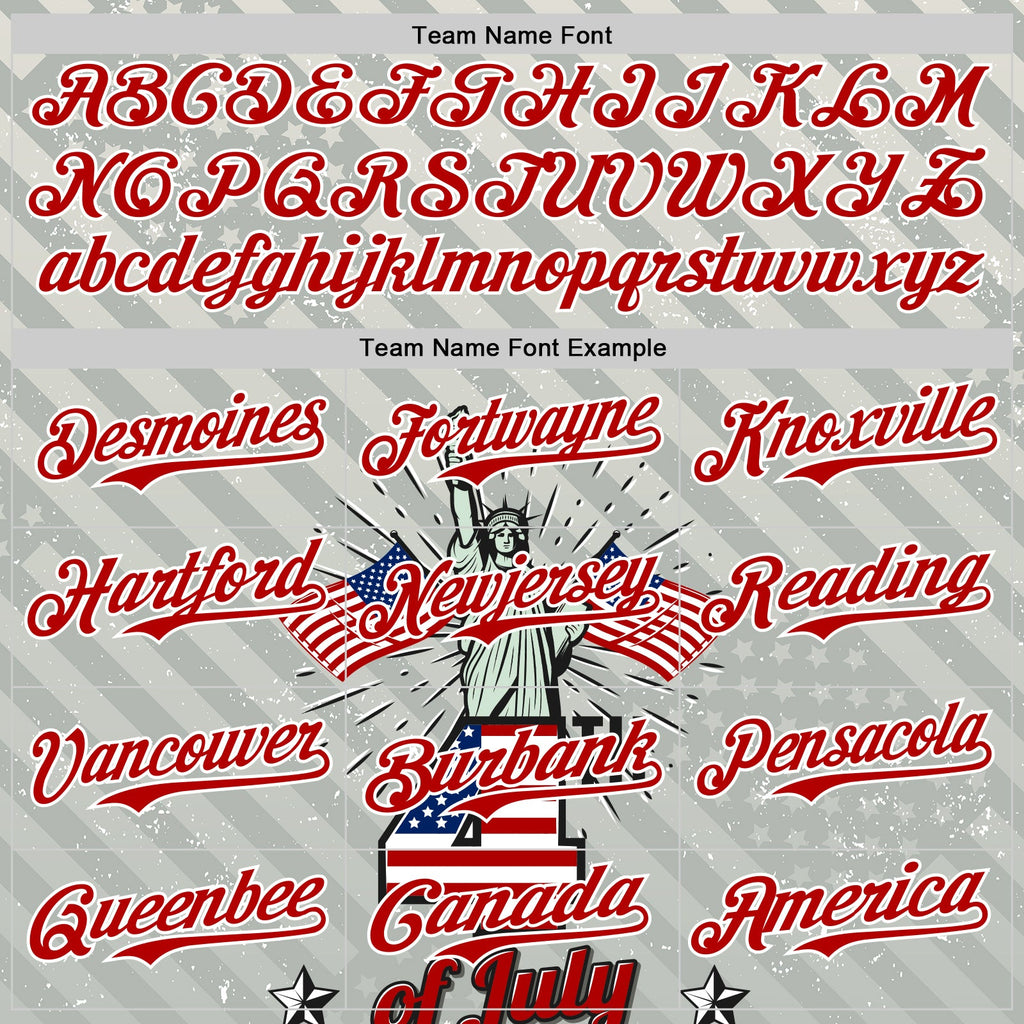 Custom Gray Red-White 3D Patriotic American Flag And Statue of Liberty Authentic Baseball Jersey