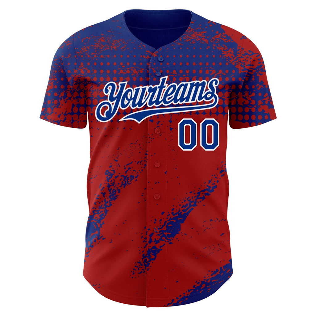 Custom Royal Red-White Splash Grunge Fragment Authentic Baseball Jersey