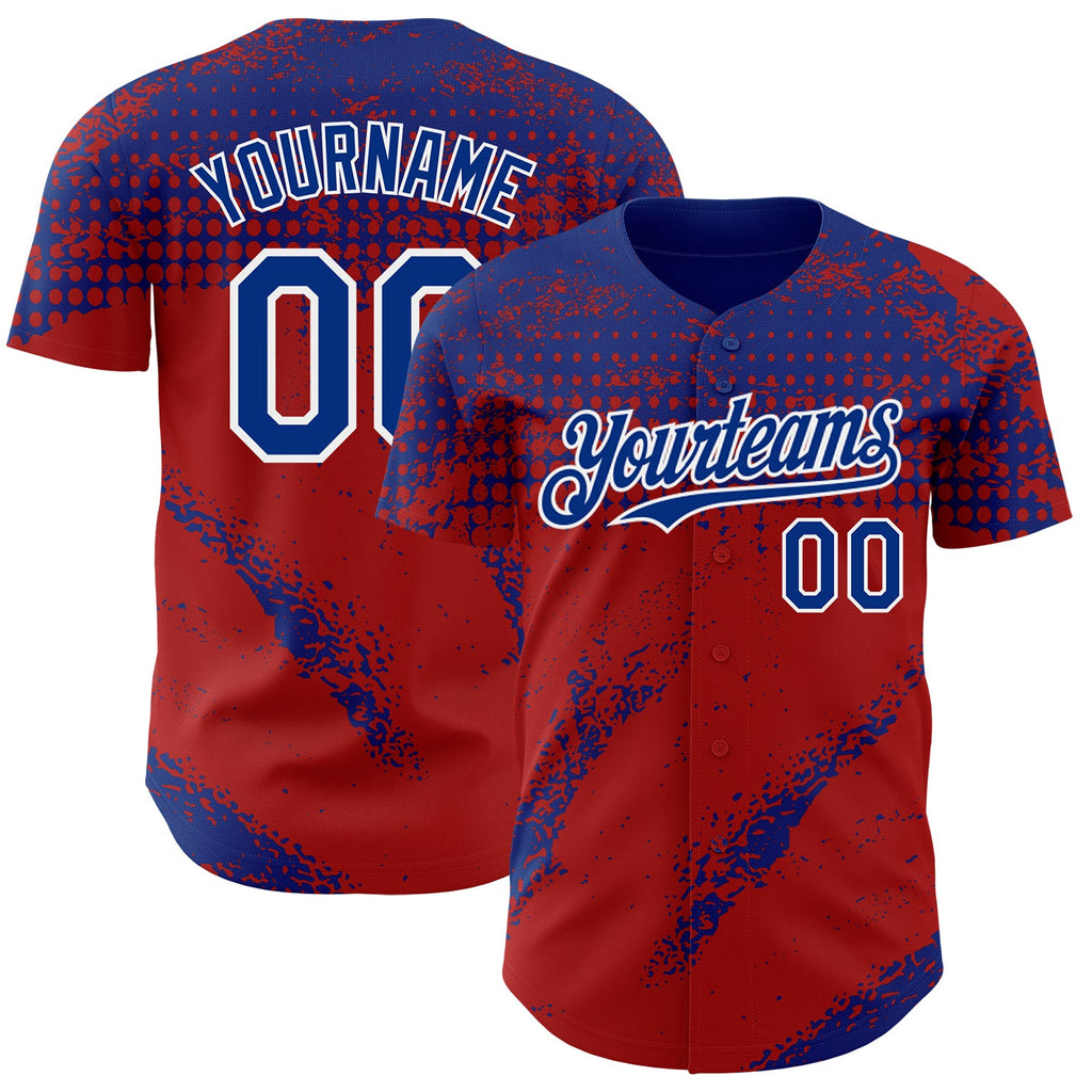 Custom Royal Red-White Splash Grunge Fragment Authentic Baseball Jersey