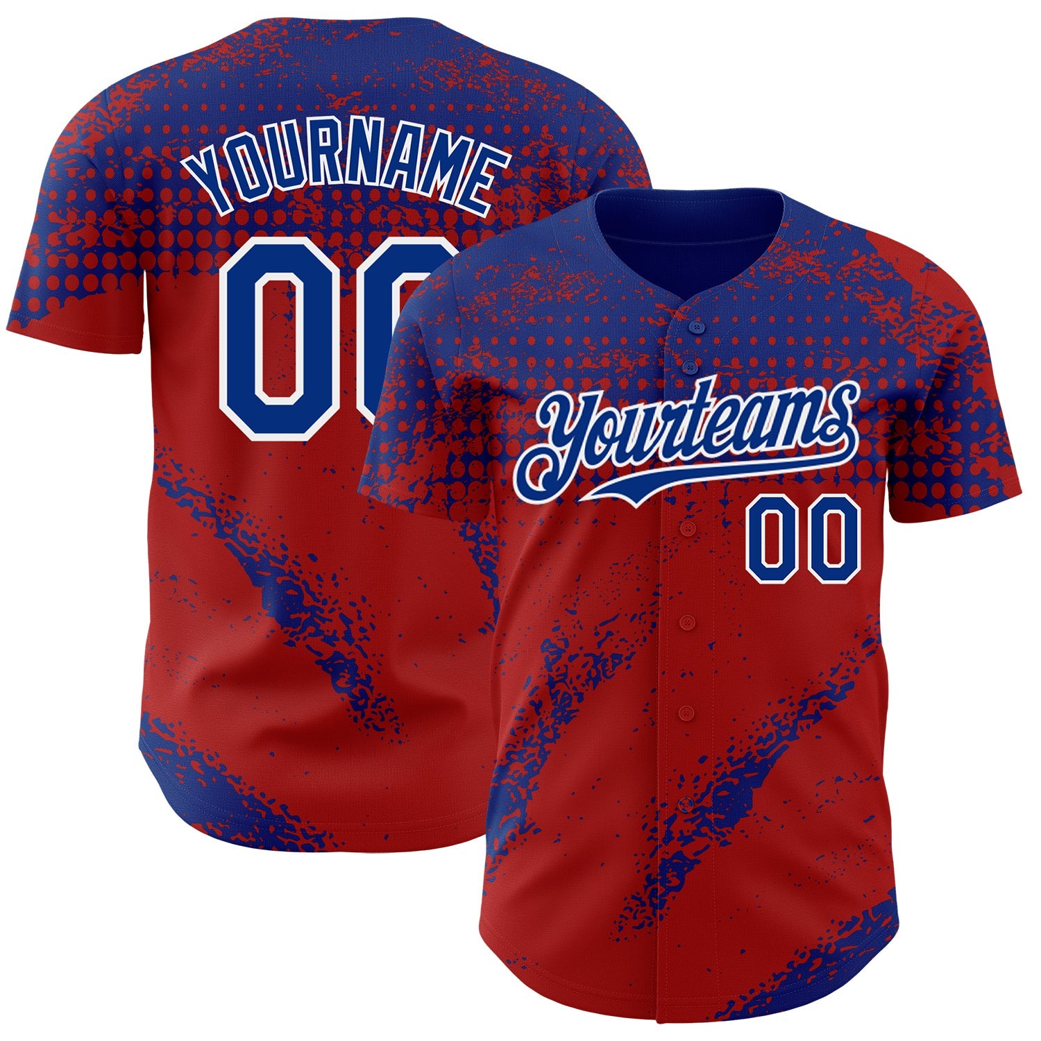 Custom Royal Red-White Splash Grunge Fragment Authentic Baseball Jersey