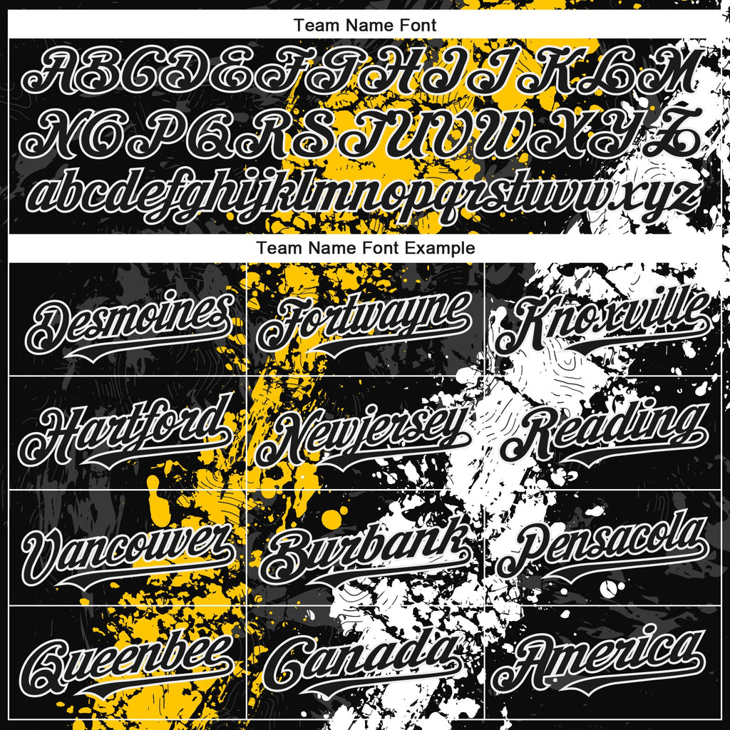 Custom Black Yellow-White Splash Authentic Baseball Jersey