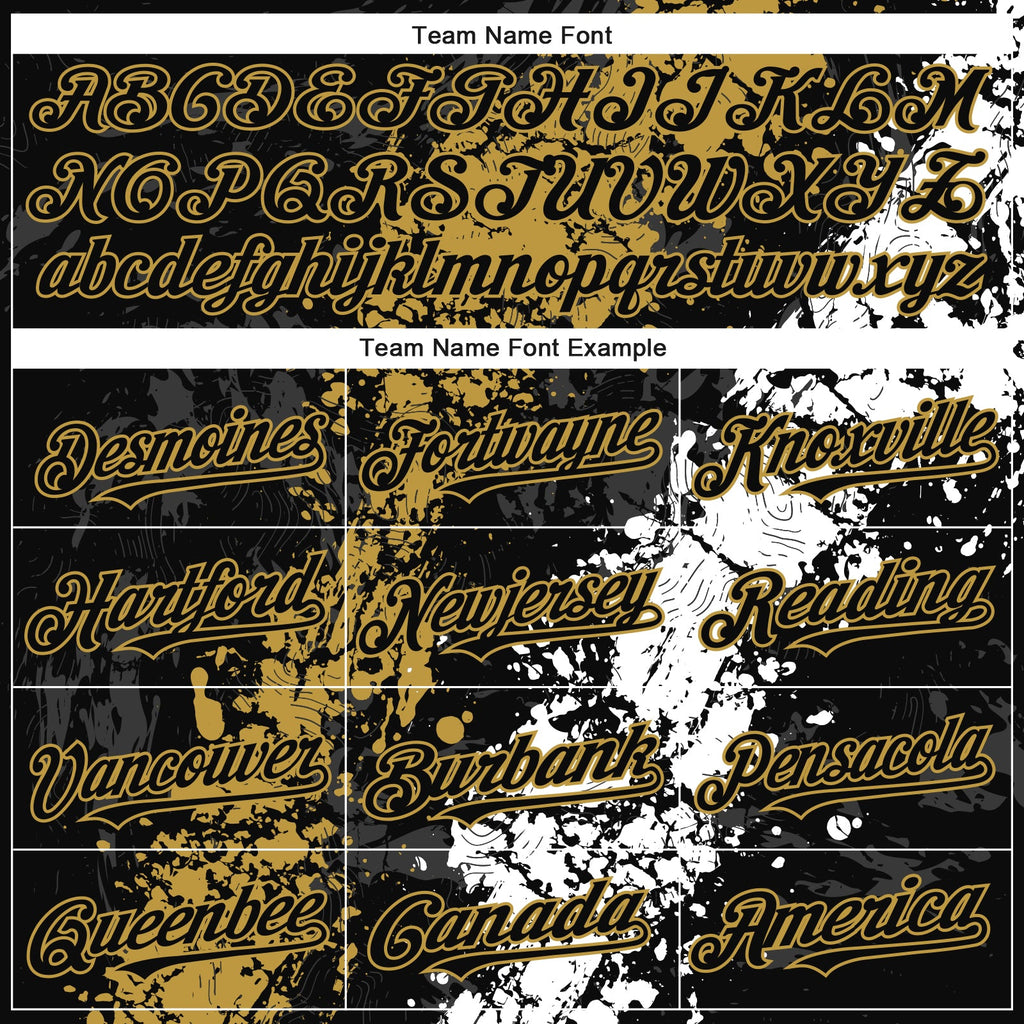 Custom Black Old Gold-White Splash Authentic Baseball Jersey