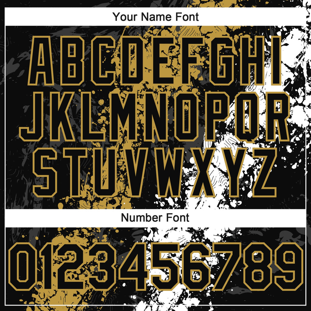 Custom Black Old Gold-White Splash Authentic Baseball Jersey