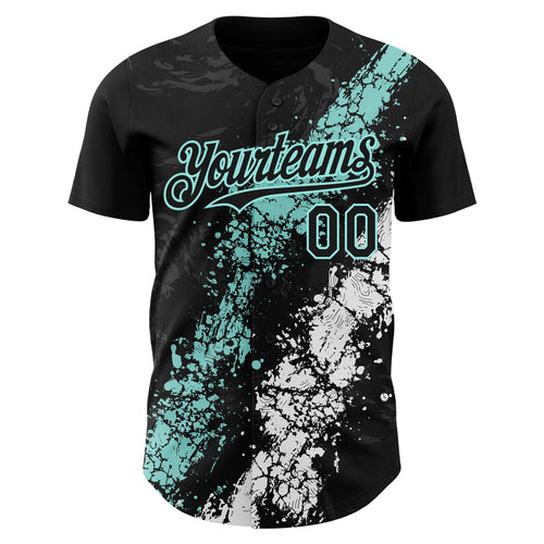 Custom Black Ice Blue-White Splash Authentic Baseball Jersey