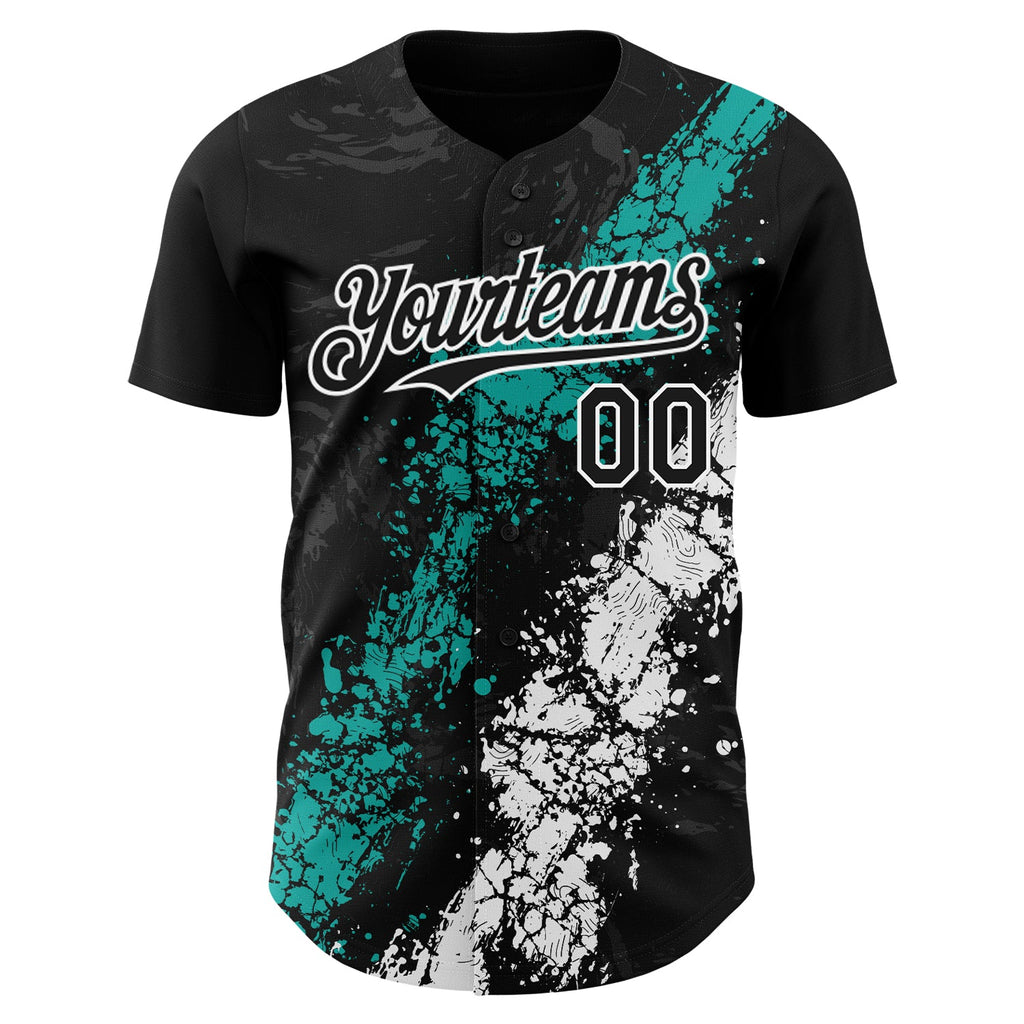 Custom Black Aqua-White Splash Authentic Baseball Jersey