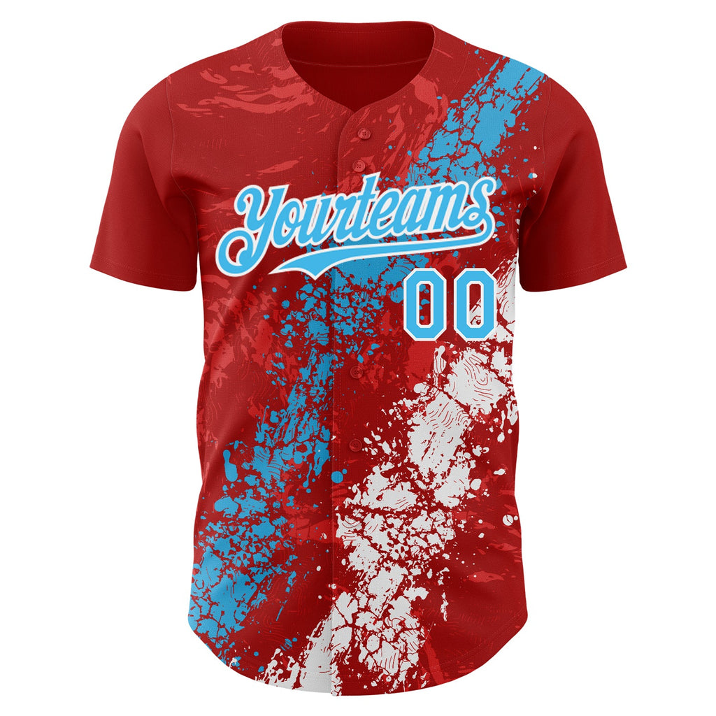 Custom Red Sky Blue-White Splash Authentic Baseball Jersey