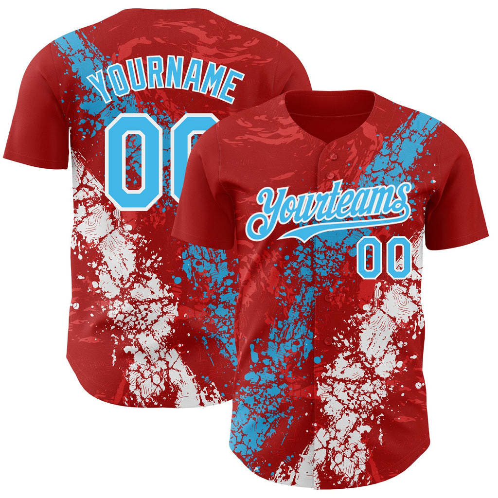 Custom Red Sky Blue-White Splash Authentic Baseball Jersey