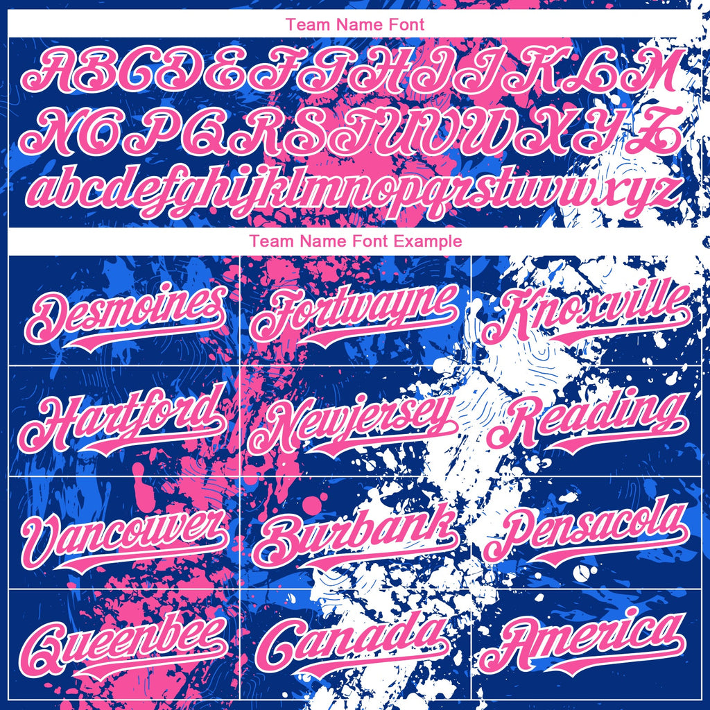 Custom Royal Pink-White Splash Authentic Baseball Jersey