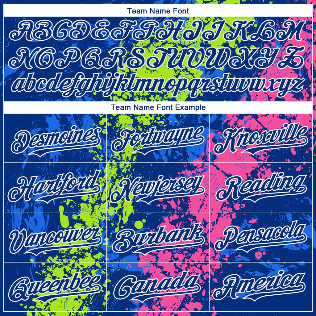 Custom Royal Neon Green Pink-White Splash Authentic Baseball Jersey