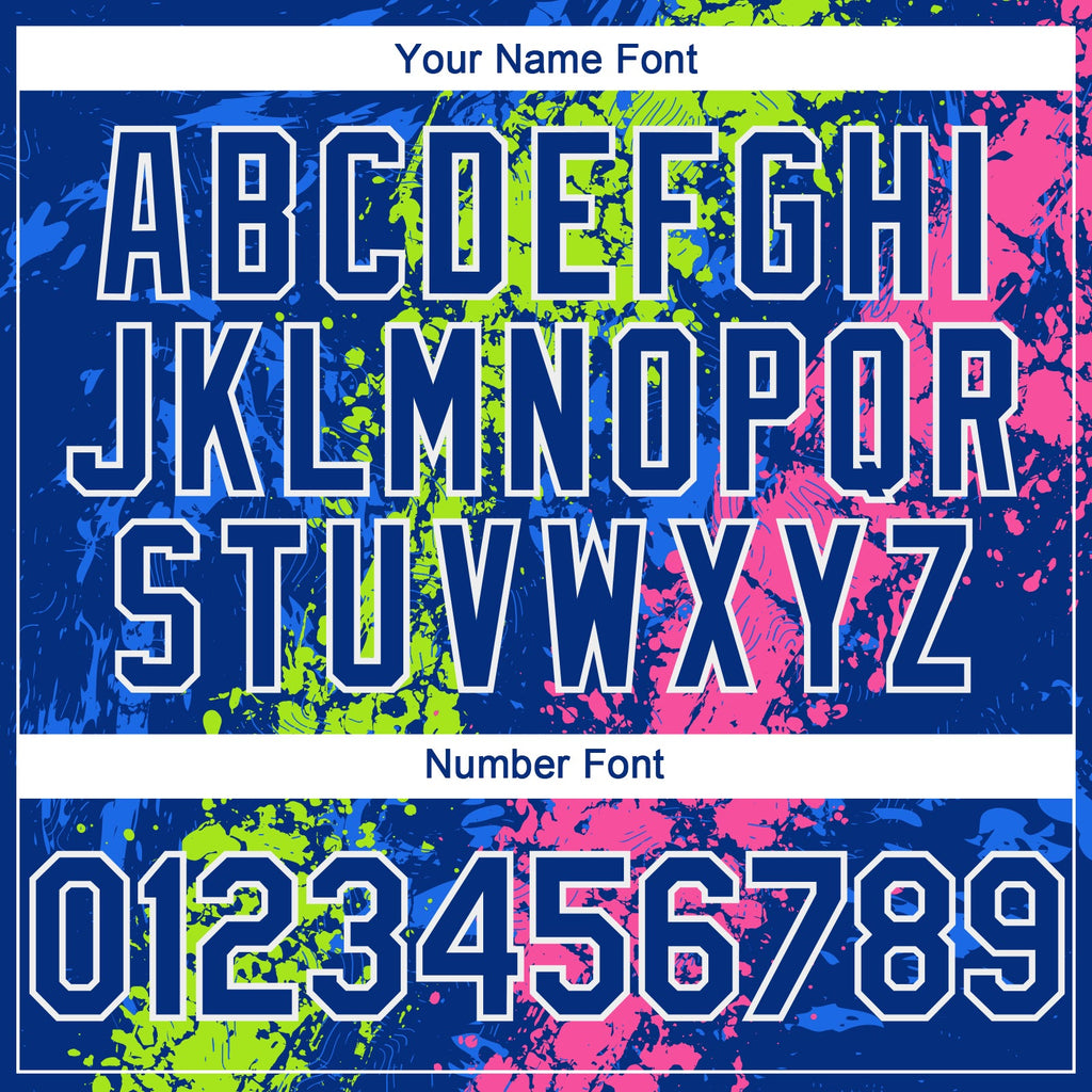 Custom Royal Neon Green Pink-White Splash Authentic Baseball Jersey