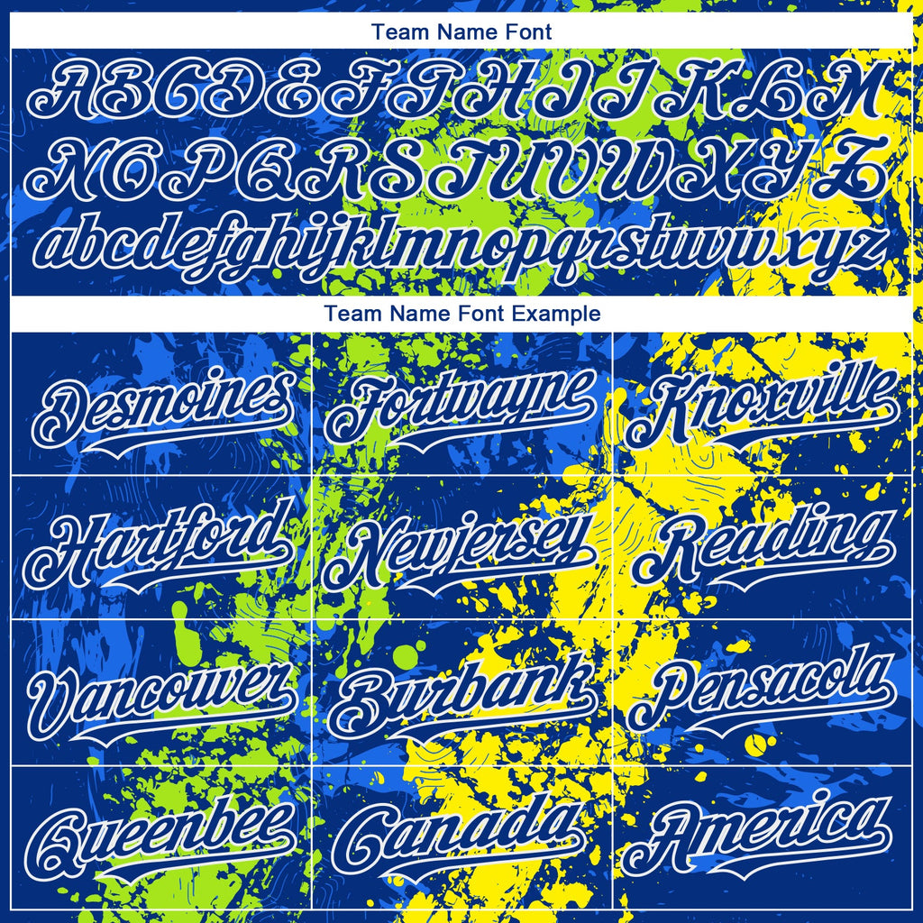 Custom Royal Neon Green Light Yellow-White Splash Authentic Baseball Jersey