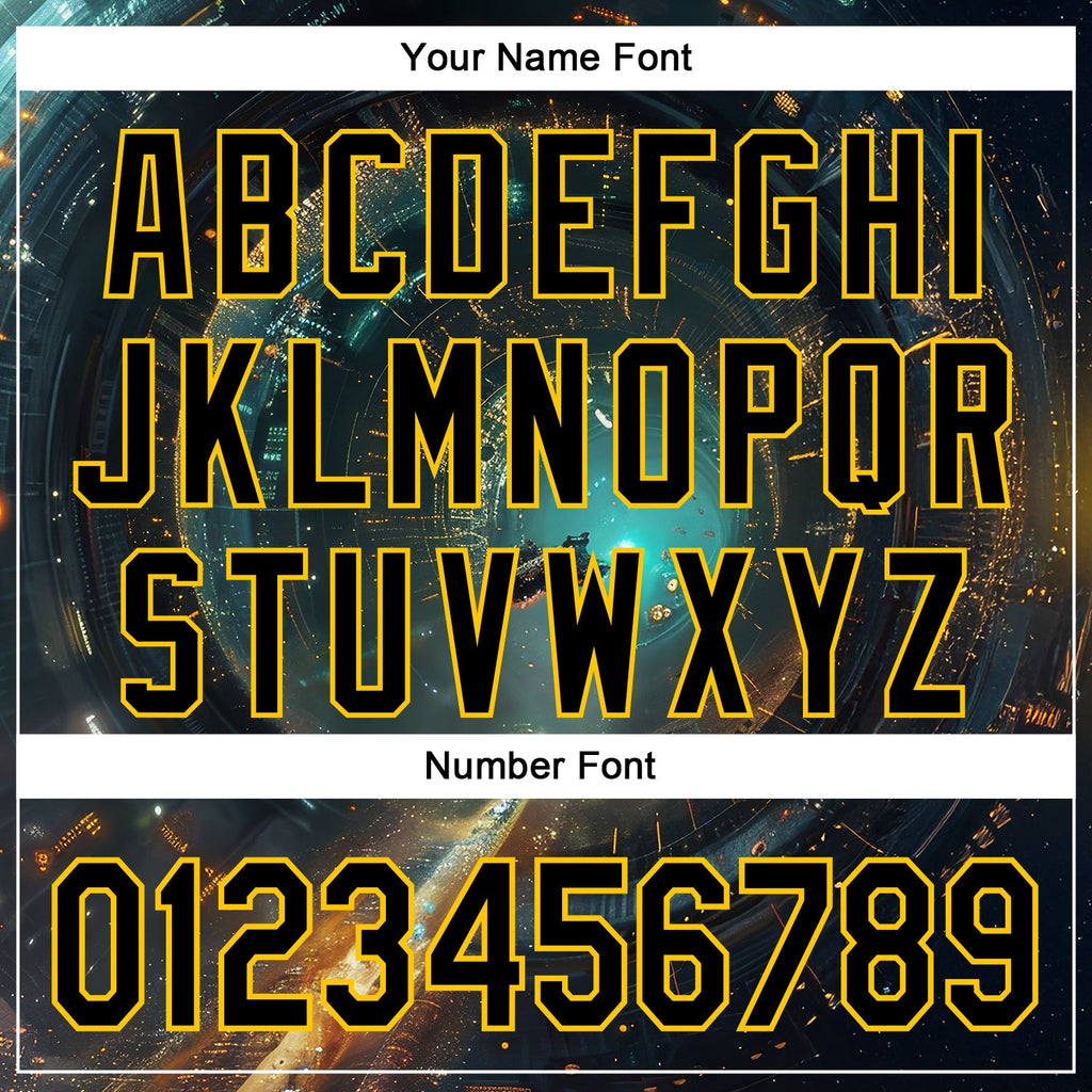 Custom Blue Black-Yellow 3D Pattern Design Outer Space Starships Authentic Baseball Jersey