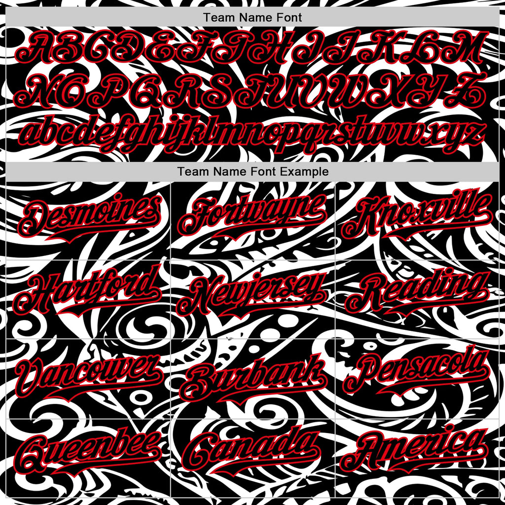 Custom Black White-Fire Red 3D Polynesian Style Islander Authentic Baseball Jersey
