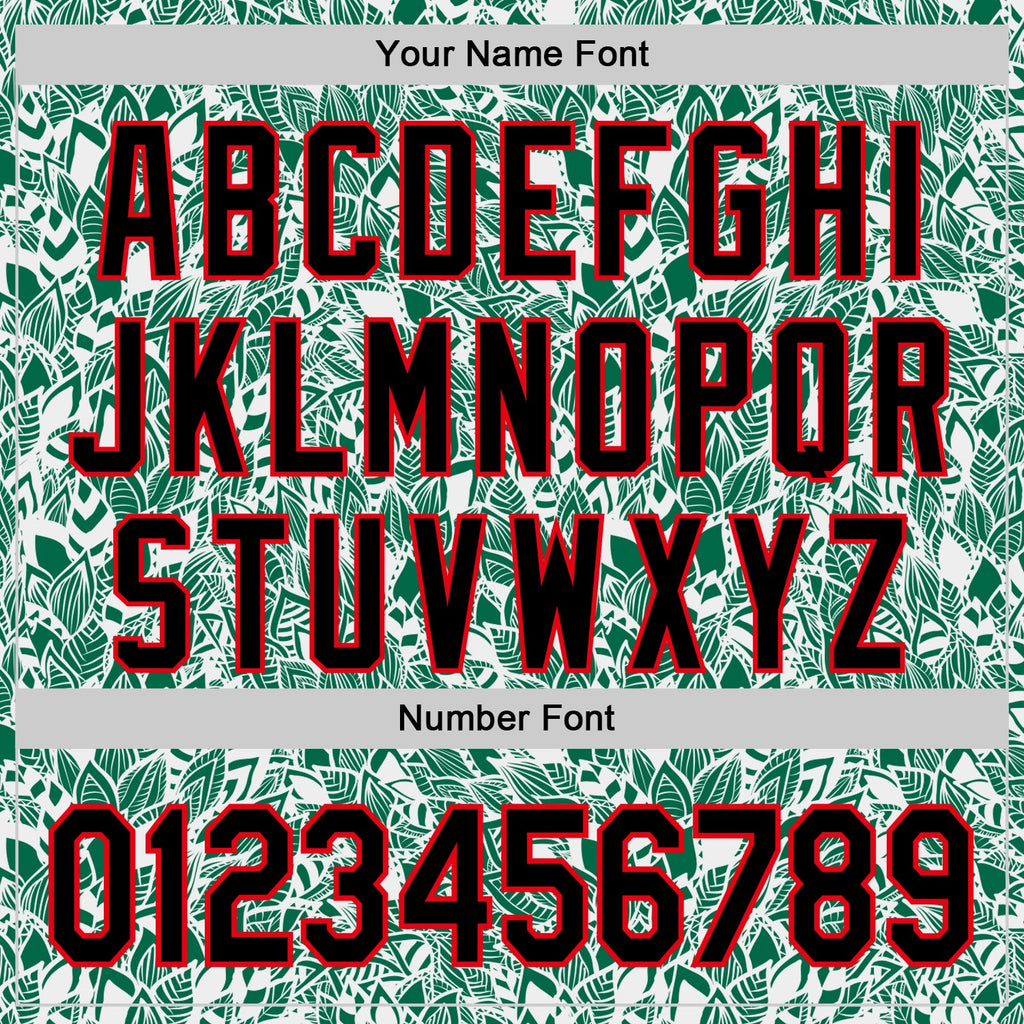 Custom White Black Kelly Green-Fire Red 3D Polynesian Style Islander Authentic Baseball Jersey