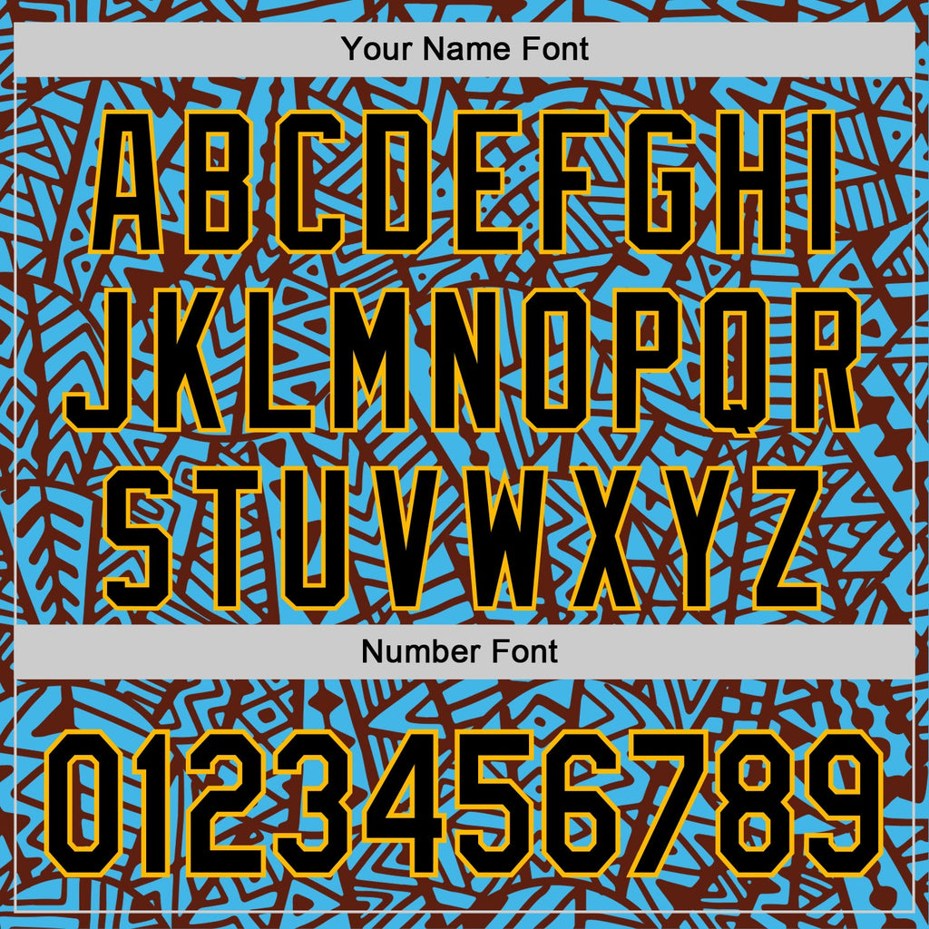 Custom Sky Blue Black Brown-Gold 3D Polynesian Style Islander Authentic Baseball Jersey