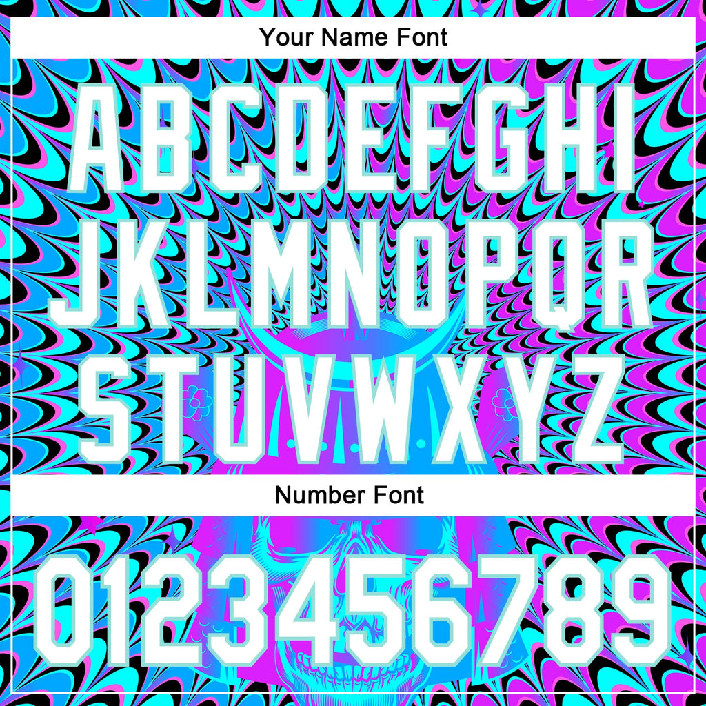 Custom Purple White-Ice Blue 3D Pattern Design Trippy Magic Mushrooms Skull Authentic Baseball Jersey
