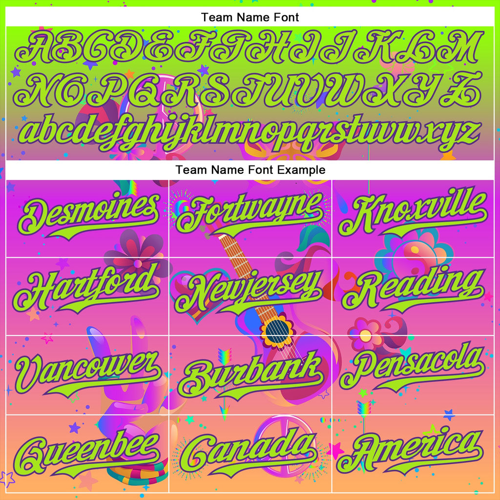 Custom Purple Neon Green 3D Pattern Design Trippy Peace And love Hippie Authentic Baseball Jersey